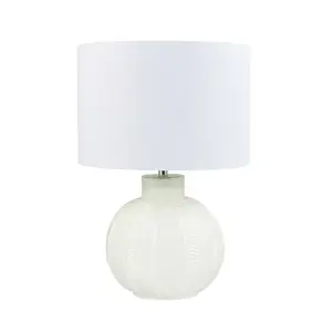 Contemporary Opal White Glass Table Lamp in Leaf Design and Ivory White Shade