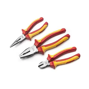 Sata 3Pc Vde Pliers Set Chrome Vanadium Alloy Steel Anti Slip Handle