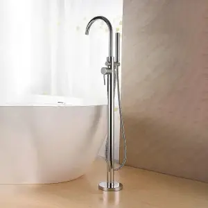 Nes Home Blossom Modern Chrome Round Floor Mounted Freestanding Bath Shower Mixer Tap