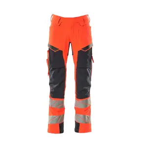 Mascot Accelerate Safe Trousers with Kneepad Pockets - Hi-Vis Red/Dark Navy   (30.5) (Leg Length - Long)