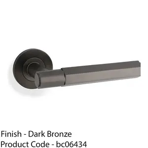 SOLID BRASS Hex Door Handle Set - Dark Bronze Industrial Lever Round Rose