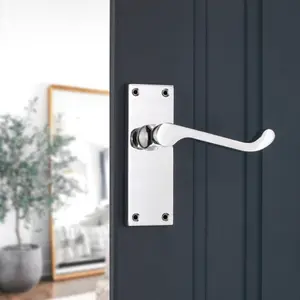 Victorian Scroll Latch Lever Handle 115mm Polished Chrome