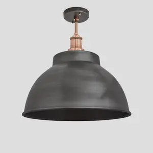 Industville Brooklyn Dome Flush Mount, 13 Inch, Pewter, Copper Holder