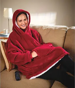 Red Huggle Hoodie - Warm Soft Fleece Lined Oversized Hooded Blanket with Pockets - Machine Washable, One Size Fits All