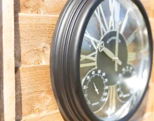 Wall Hanging Black Clock with Thermometer and Hygrometer