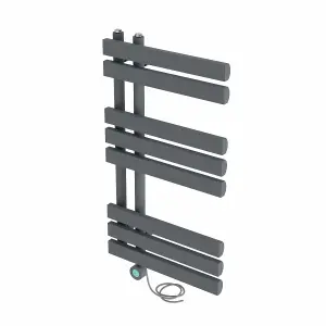 Rinse Bathrooms WiFi Thermostatic Electric Bathroom Heated Towel Rail Radiator with Timer D Shape Tube 800x450mm Sand Grey