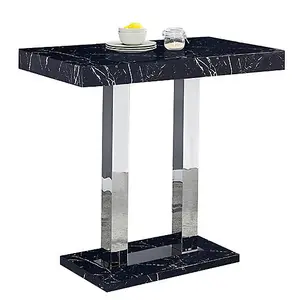 Milano Marble Effect Gloss Bar Table With 4 Ripple Black Stools