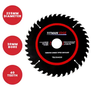 Titman Edge TCT Medium Finish Crosscutting Saw Blade  235mm x 30mm x 40 Tooth bore TCT - TB2354030