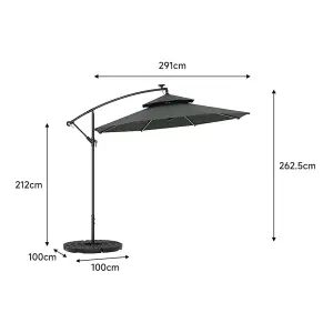 Double-Top Cantilever Parasol with Lights and  Black Round Parasol Base