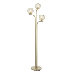 Luminosa Dimple Complete Floor Lamp Satin Brass Plate, Champagne Lustre Glass