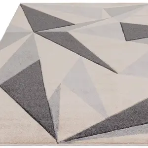 Cream Grey Geometric 13mm Thick Stain-Resistant Rug For Bedroom, Dining Room, Easy to Clean Modern Rug-160cm X 230cm