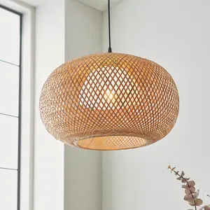 Luminosa Bali Single Pendant Ceiling Lamp, Natural Bamboo, White, Matt Black