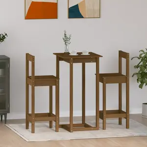 2 - Person Pine Solid Wood Dining Set Honey Brown