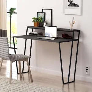 FWStyle Home Office Modern Student Study Desk Anthracite Grey Black Metal Frame