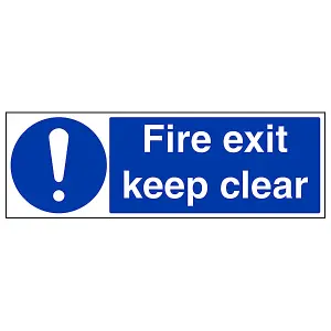 Fire Exit Keep Clear Mandatory Sign - Adhesive Vinyl - 600x200mm (x3)