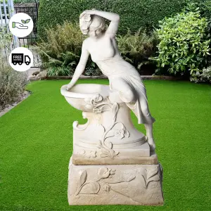 Large White Stone Bathing Lady Statue with Large Base