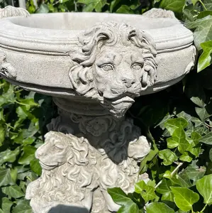 Regal Three Lions Stone cast Birdbath