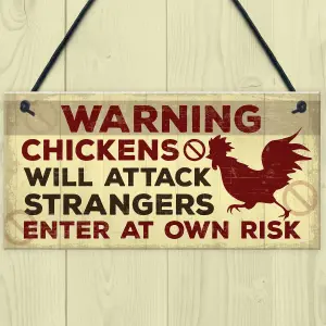 Red Ocean Funny Chicken Hen Plaque Novelty Warning Hanging Sign For Chicken Coop Outdoor Gate Garden Decor Sign