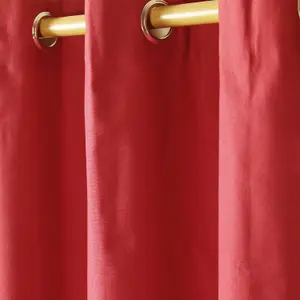 Homescapes Plain Red Cotton Eyelet Curtains 117 x 137 cm