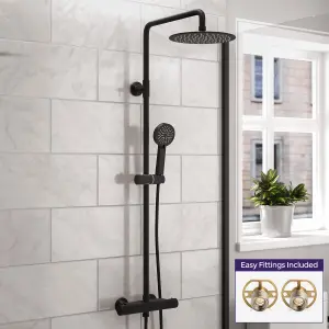 Nes Home Modern Round Matte Black Exposed Thermostatic Mixer Shower Set With Easy Fitting