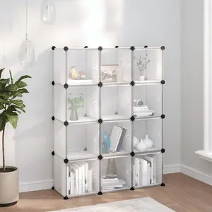 Berkfield Storage Cube Organiser with 12 Cubes and Doors Transparent PP