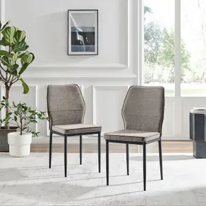 Furniturebox UK Dining Chair - 2x Riya Taupe Beige Fabric Upholstered Dining Chair Black Legs - Minimalist Kitchen Furniture