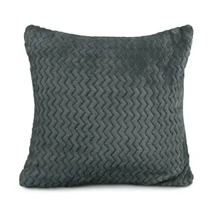 Moneeba Snug Soft Chevron Patterned Mink Moda Plush Cushion Charcoal / 43cm x 43cm