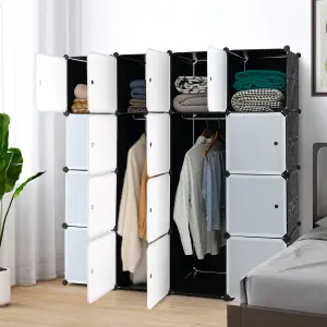 COSTWAY 16-Cube Modular Storage Unit Bedroom DIY Wardrobe Closet w/ 2 Hanging Rods