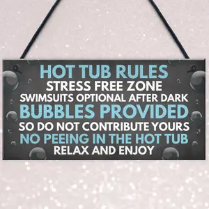 Red Ocean Shabby Hot Tub Rules Novelty Hanging Garden Shed Plaque Jacuzzi Pool Funny Gift Sign