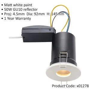 4 PACK Fire Rated IP65 Recessed Ceiling Downlight - 50W GU10 - Matt White