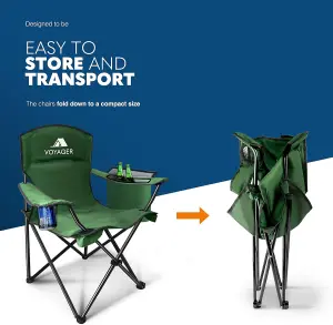 Voyager Folding Camping Chairs 2 Pack with Cooler Bag, Lightweight Q195 Steel Frame, 600D Oxford Fabric, Portable - Green