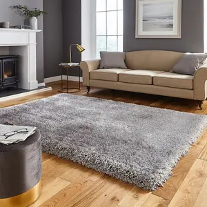 Silver Plain Shaggy Handmade Modern Easy to Clean Rug for Bedroom Dining Room Living Room -150cm (Circle)