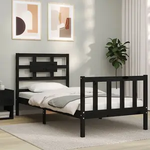 Berkfield Bed Frame with Headboard Black 90x200 cm Solid Wood