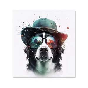 Border Collie Dog Face Splashart Premium Glass Kitchen Splashback W900mm x H650mm