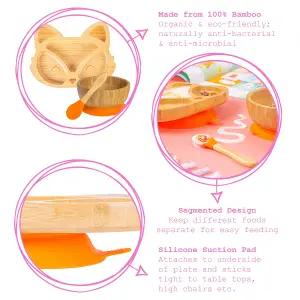 Tiny Dining - Fox Bamboo Suction Baby Feeding Set - Orange - 4pc