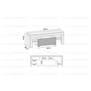 TV Unit 130cm Sideboard Cabinet Cupboard TV Stand Living Room High Gloss Doors - Oak & White