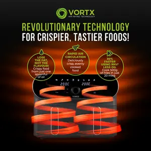 Tower Vortx Elite 10.4L Duo Basket Air Fryer with Sync Finish, 1700W