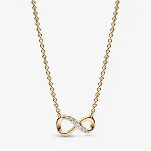 Pandora Sparkling Infinity Collier Necklace - Silicone / 14K Gold Plating / Cubic Zirconia - Sz. 50 cm