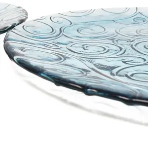 Recycled Glass Ice Blue/Clear Swirl Kitchen Dining Set of 2 Serving Plates (Diam) 28cm