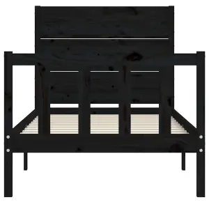 Berkfield Bed Frame with Headboard Black Single Solid Wood