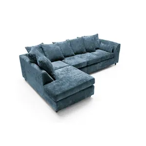 Harriet Crushed Chenille Large Left Facing Corner Sofa in  Dark Blue