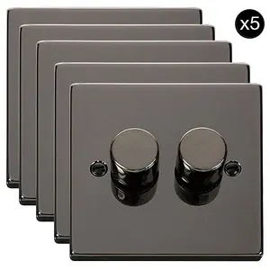 5 PACK - Black Nickel 2 Gang 2 Way LED 100W Trailing Edge Dimmer Light Switch - SE Home