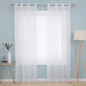 Deconovo Semi Transparent Curtain Voile Panels Back Eyelet Curtains Voile Sheer Curtains for Window 55 x 94 Inch White Two Panels