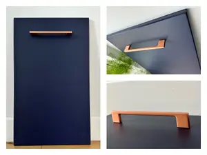 Kitchen Cabinet 7 Unit Set Soft Close 240cm Copper Handle Navy Blue / Grey Nora