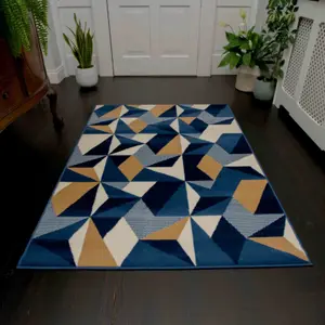 Navy Blue Diamond Geometric Living Room Rug 160x230cm