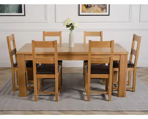 Dakota 182 x 92 cm Chunky Oak Large Dining Table and 6 Chairs Dining Set with Lincoln Chairs