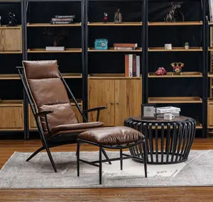 Faux Leather Brown Fernanda Accent Chair With Footstool