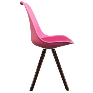 Soho Bright Pink Plastic Dining Chair with Pyramid Dark Wood Legs