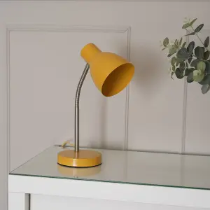 ValueLights Keela Mustard Adjustable Flexi Neck Desk Lamp Task Reading Light for Living Room office - LED Bulb Included