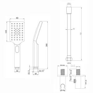 ENKI Contemporary Black Square 3-Function Hand Shower Kit with Hose & Bracket EO021